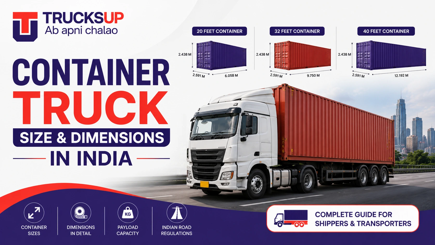 Container Truck Size and Dimensions in India